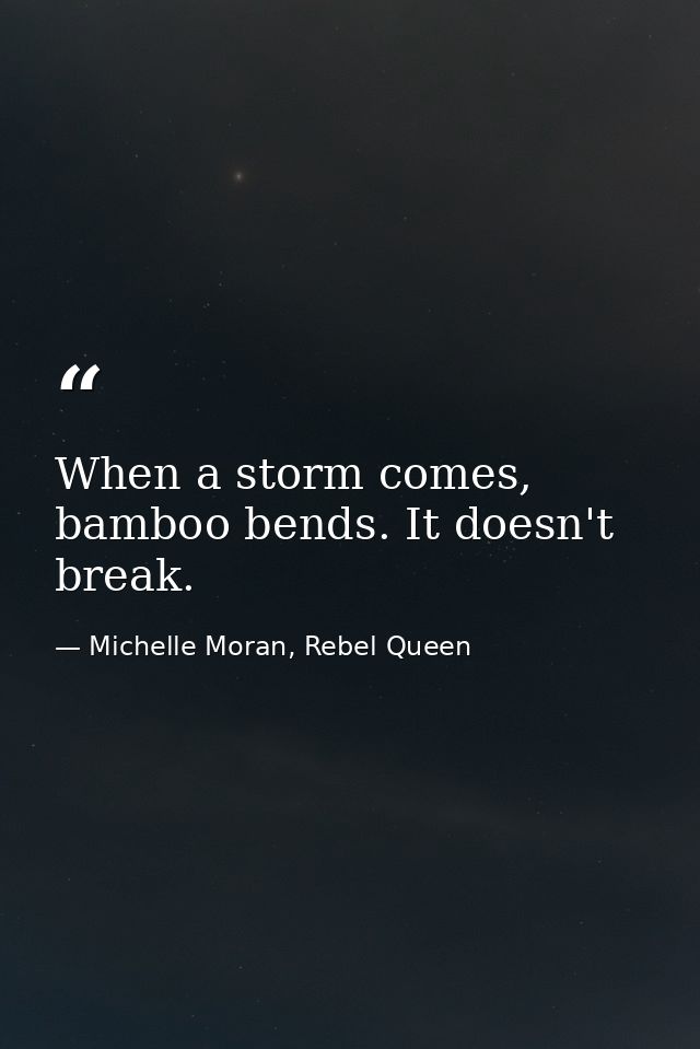 When a storm comes, bamboo bends. It doesn't break. — Michelle Moran, Rebel Queen