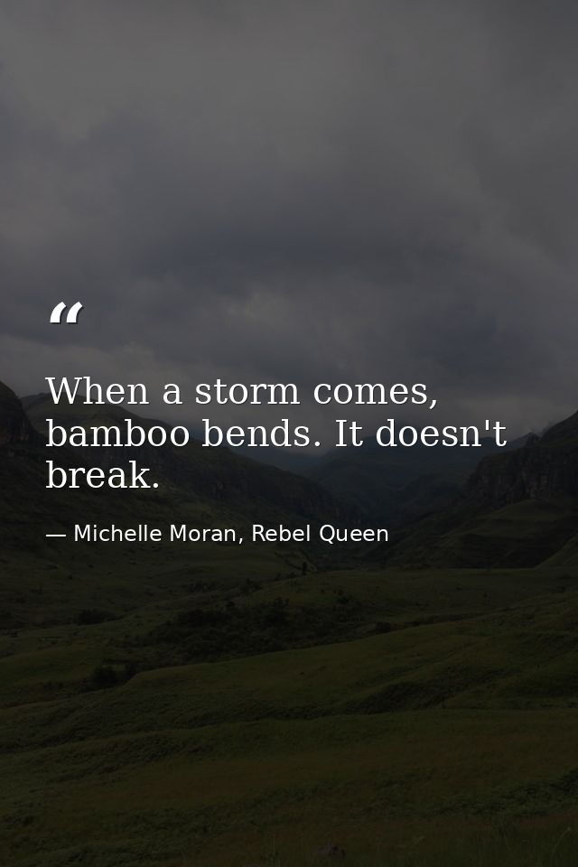 When a storm comes, bamboo bends. It doesn't break. — Michelle Moran, Rebel Queen