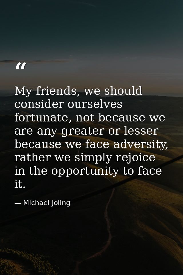 My friends, we should consider ourselves fortunate, not because we are any greater or lesser because we face adversity,  — Michael Joling