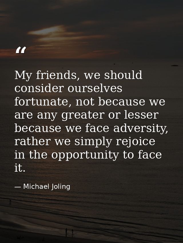 My friends, we should consider ourselves fortunate, not because we are any greater or lesser because we face adversity,  — Michael Joling