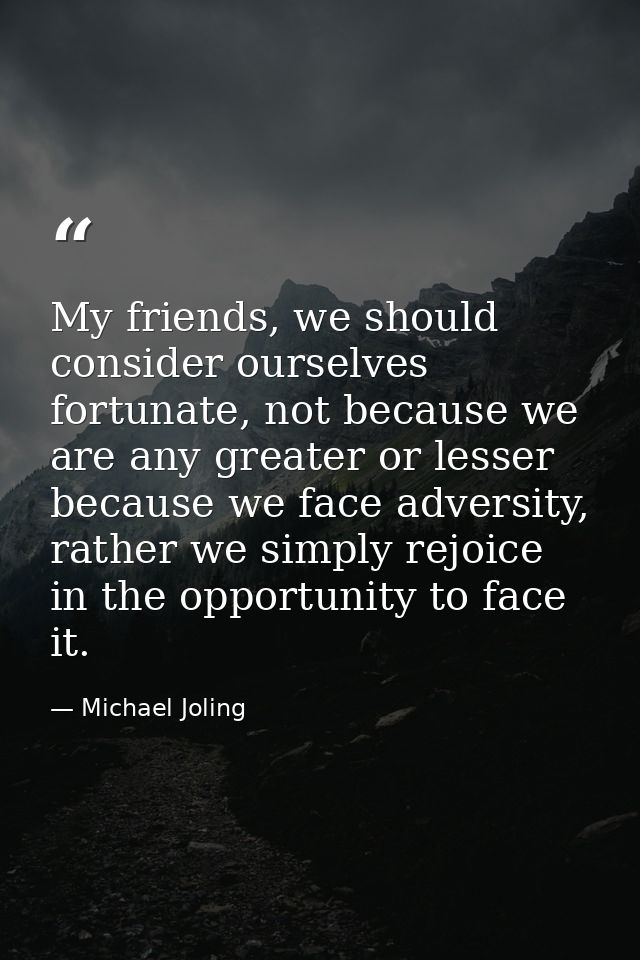 My friends, we should consider ourselves fortunate, not because we are any greater or lesser because we face adversity,  — Michael Joling