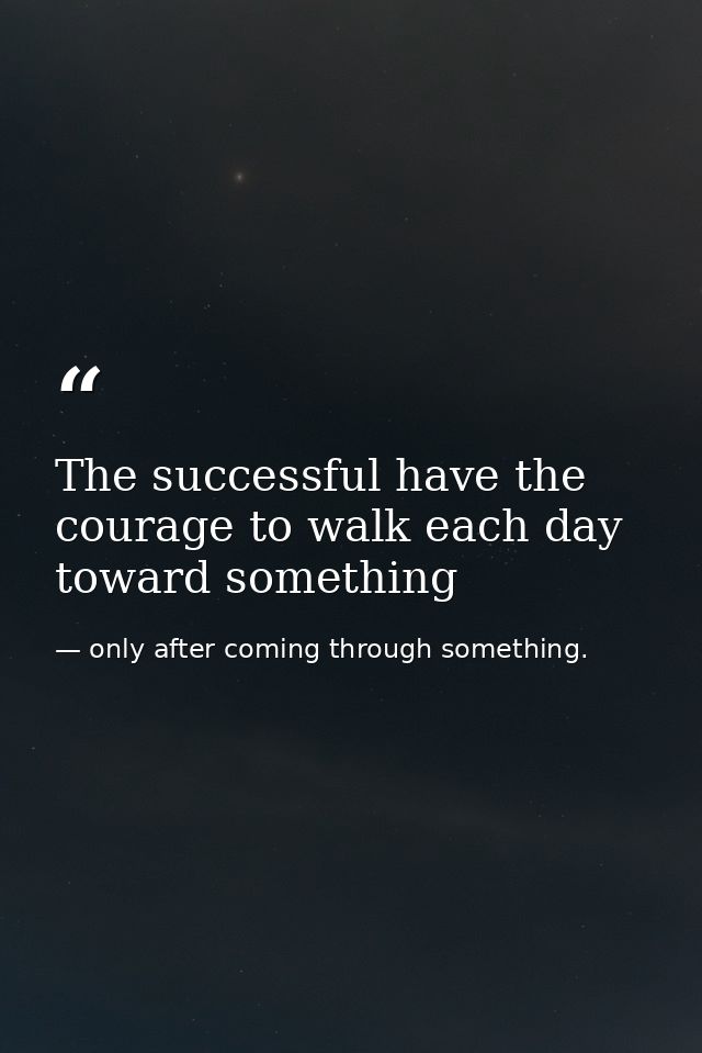 The successful have the courage to walk each day toward something — only after coming through something.