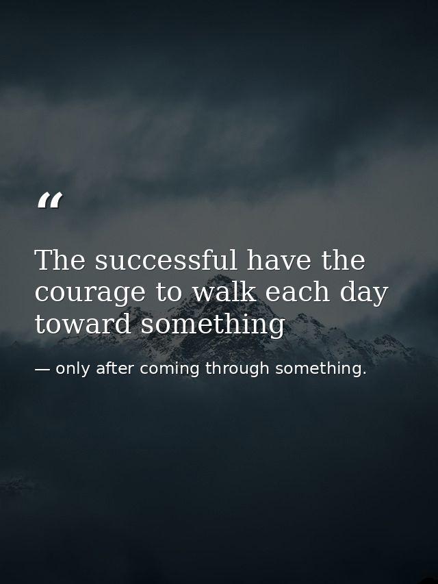 The successful have the courage to walk each day toward something — only after coming through something.
