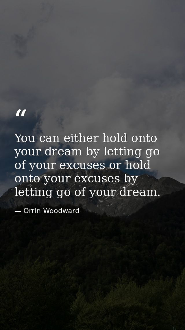 You can either hold onto your dream by letting go of your excuses or hold onto your excuses by letting go of your dream. — Orrin Woodward