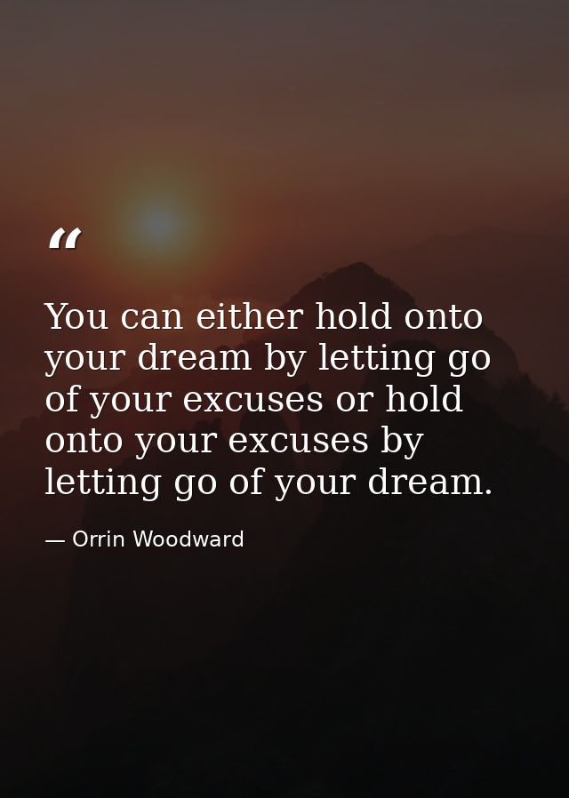 You can either hold onto your dream by letting go of your excuses or hold onto your excuses by letting go of your dream. — Orrin Woodward