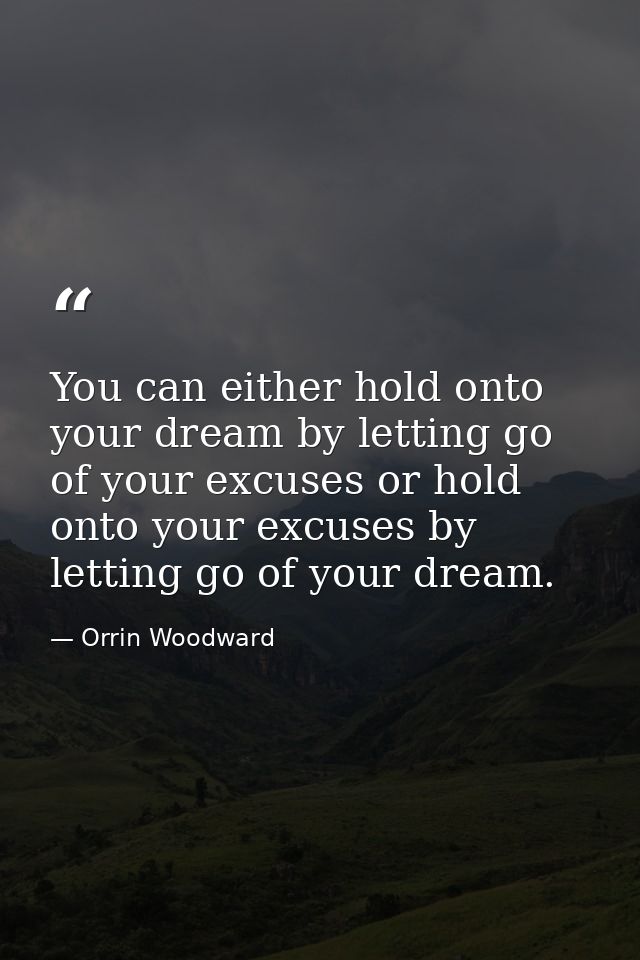 You can either hold onto your dream by letting go of your excuses or hold onto your excuses by letting go of your dream. — Orrin Woodward
