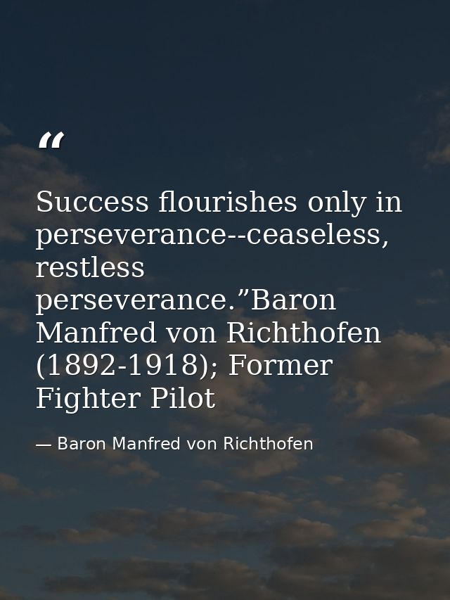 Success flourishes only in perseverance--ceaseless, restless perseverance.”Baron Manfred von Richthofen (1892-1918); For — Baron Manfred von Richthofen