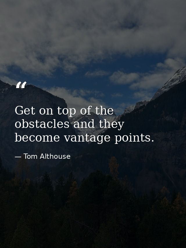 Get on top of the obstacles and they become vantage points. — Tom Althouse
