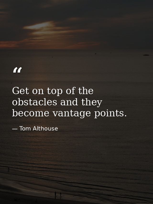 Get on top of the obstacles and they become vantage points. — Tom Althouse