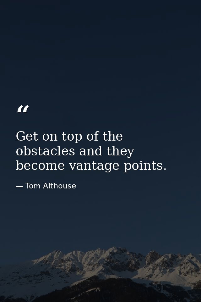 Get on top of the obstacles and they become vantage points. — Tom Althouse