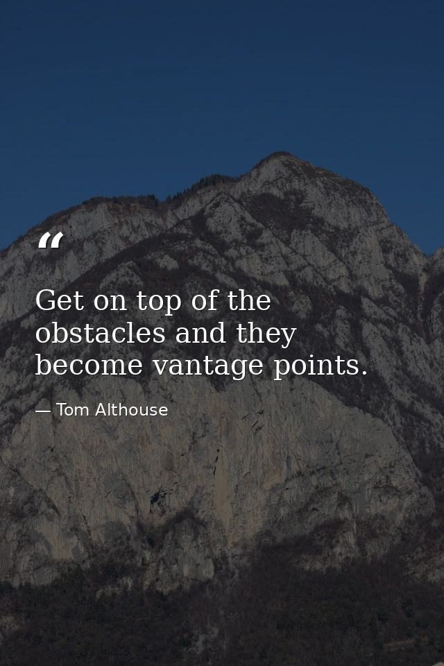 Get on top of the obstacles and they become vantage points. — Tom Althouse