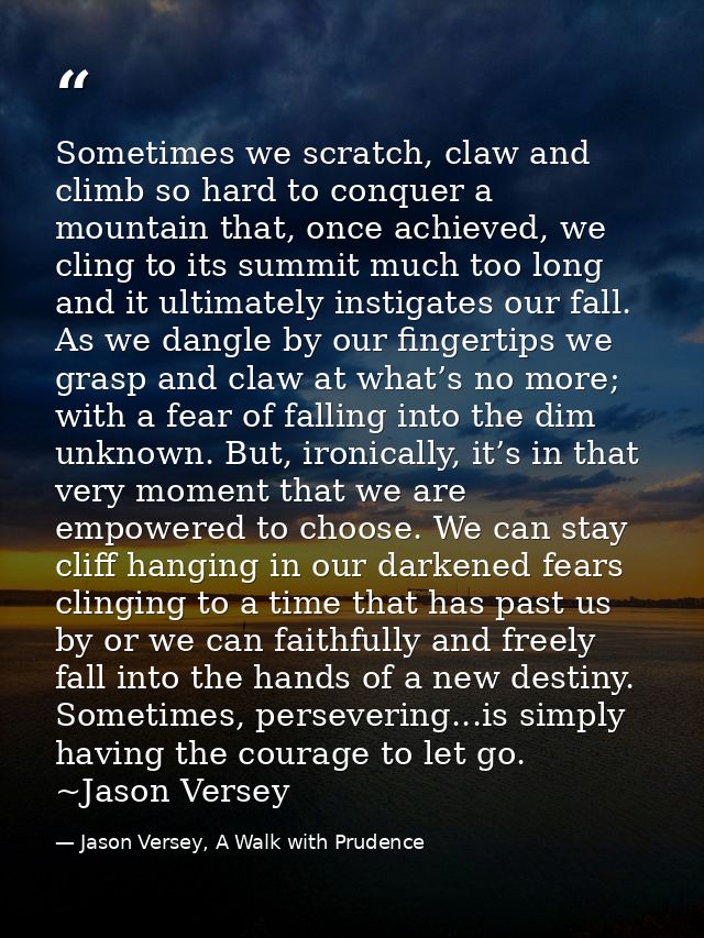 Sometimes we scratch, claw and climb so hard to conquer a mountain that, once achieved, we cling to its summit much too  — Jason Versey, A Walk with Prudence