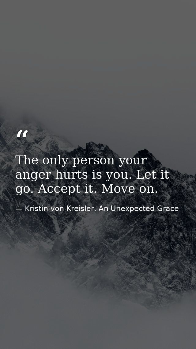 The only person your anger hurts is you. Let it go. Accept it. Move on. — Kristin von Kreisler, An Unexpected Grace