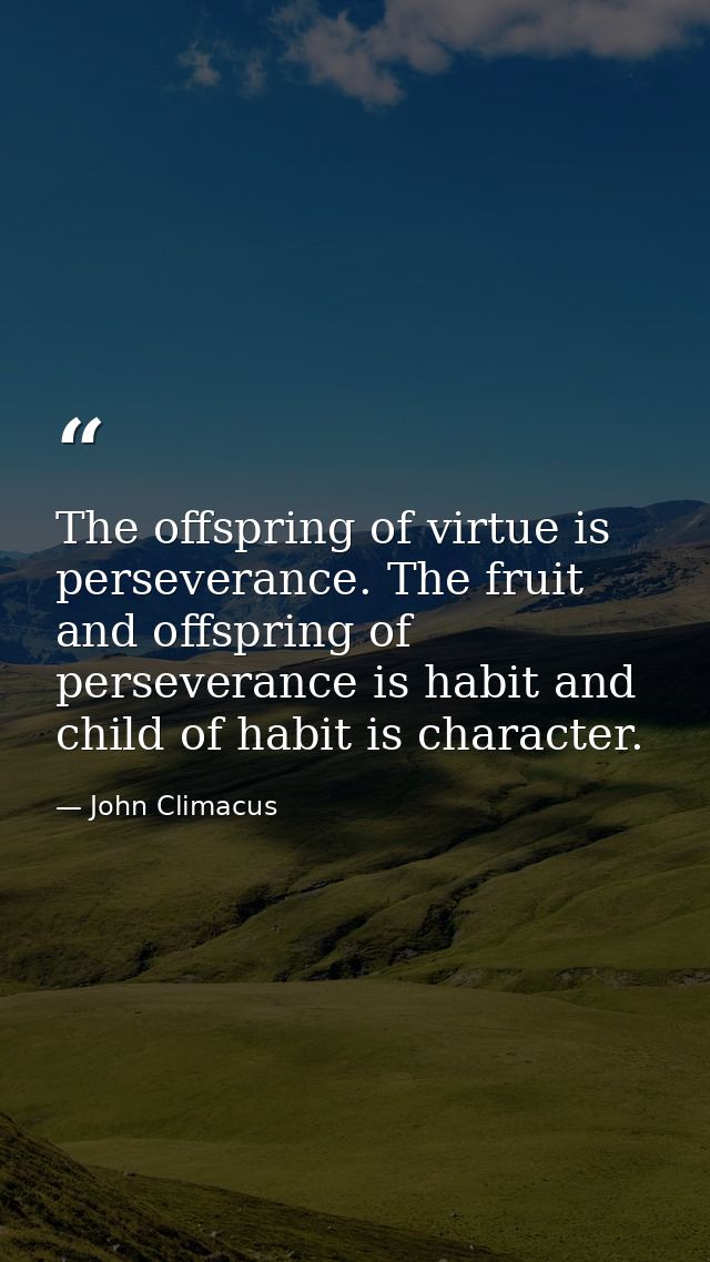 The offspring of virtue is perseverance. The fruit and offspring of perseverance is habit and child of habit is characte — John Climacus