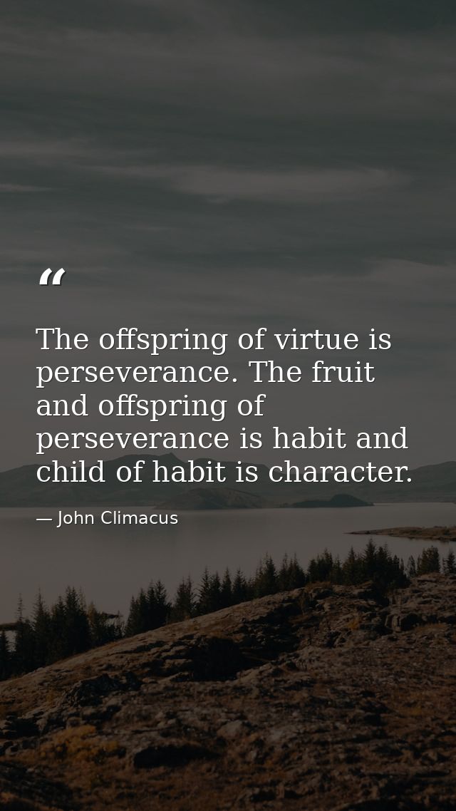 The offspring of virtue is perseverance. The fruit and offspring of perseverance is habit and child of habit is characte — John Climacus