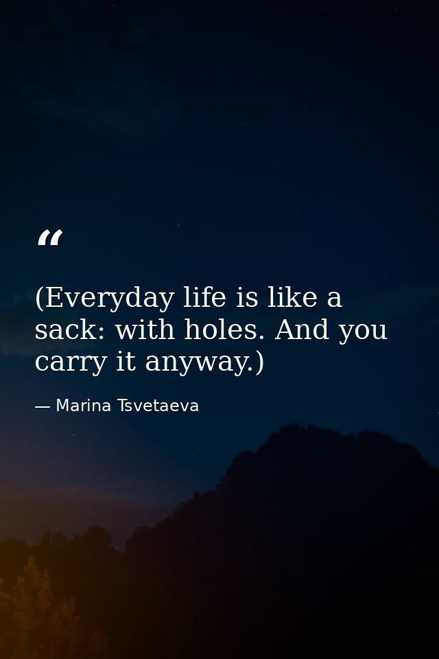 (Everyday life is like a sack: with holes. And you carry it anyway.) — Marina Tsvetaeva