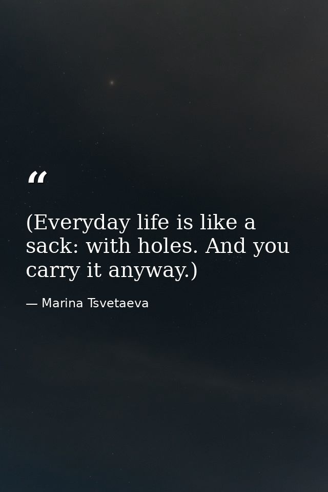 (Everyday life is like a sack: with holes. And you carry it anyway.) — Marina Tsvetaeva