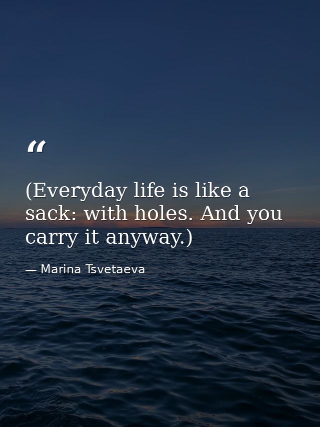 (Everyday life is like a sack: with holes. And you carry it anyway.) — Marina Tsvetaeva