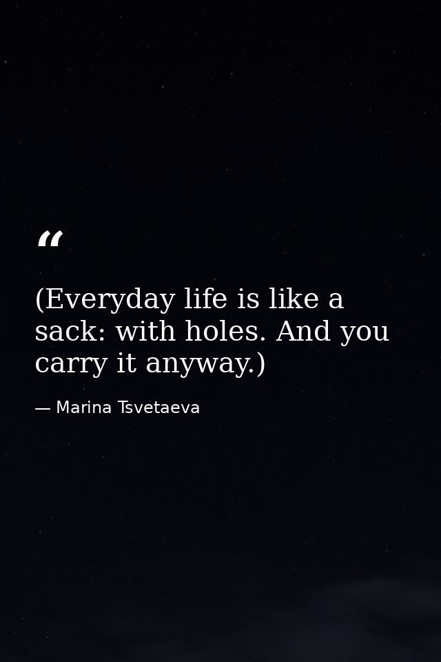 (Everyday life is like a sack: with holes. And you carry it anyway.) — Marina Tsvetaeva