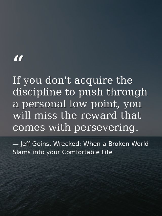 If you don't acquire the discipline to push through a personal low point, you will miss the reward that comes with perse — Jeff Goins, Wrecked: When a Broken World Slams into your Comfortable Life