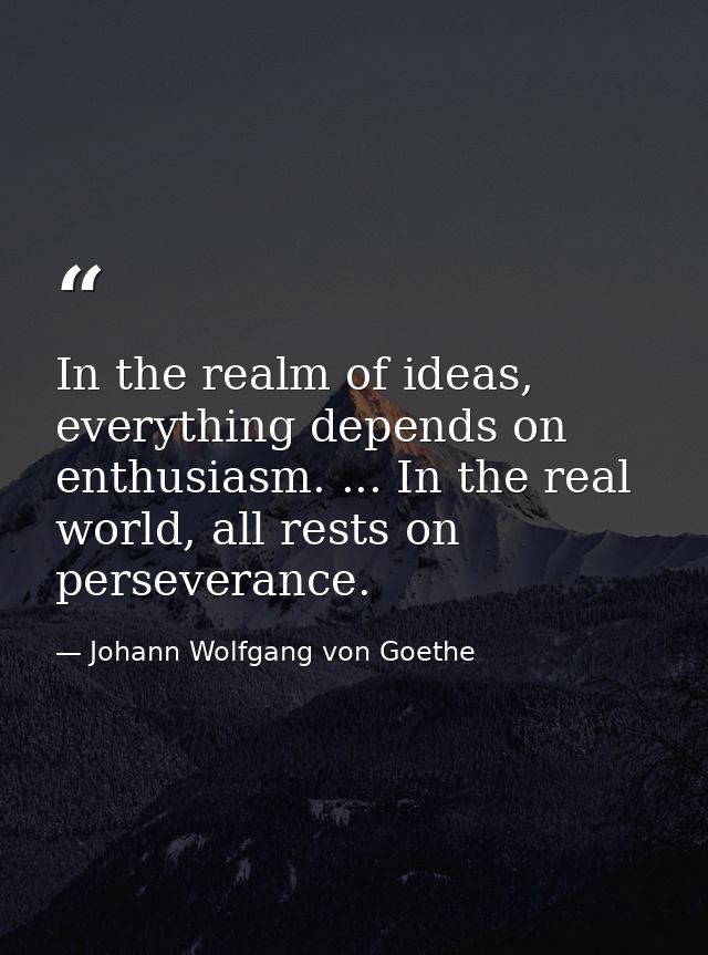 In the realm of ideas, everything depends on enthusiasm. ... In the real world, all rests on perseverance. — Johann Wolfgang von Goethe