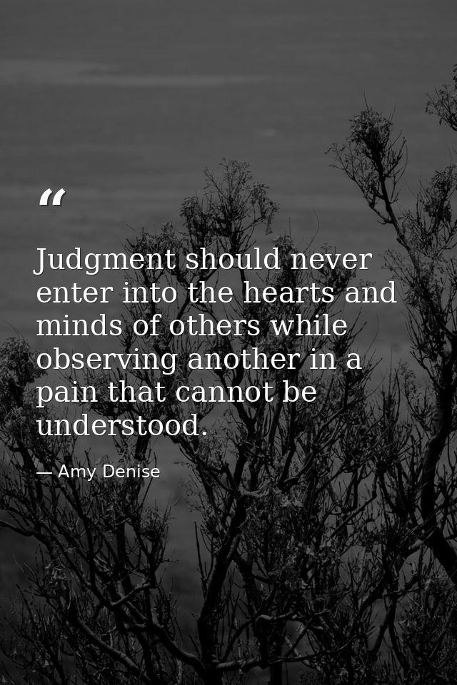 Judgment should never enter into the hearts and minds of others while observing another in a pain that cannot be underst — Amy Denise