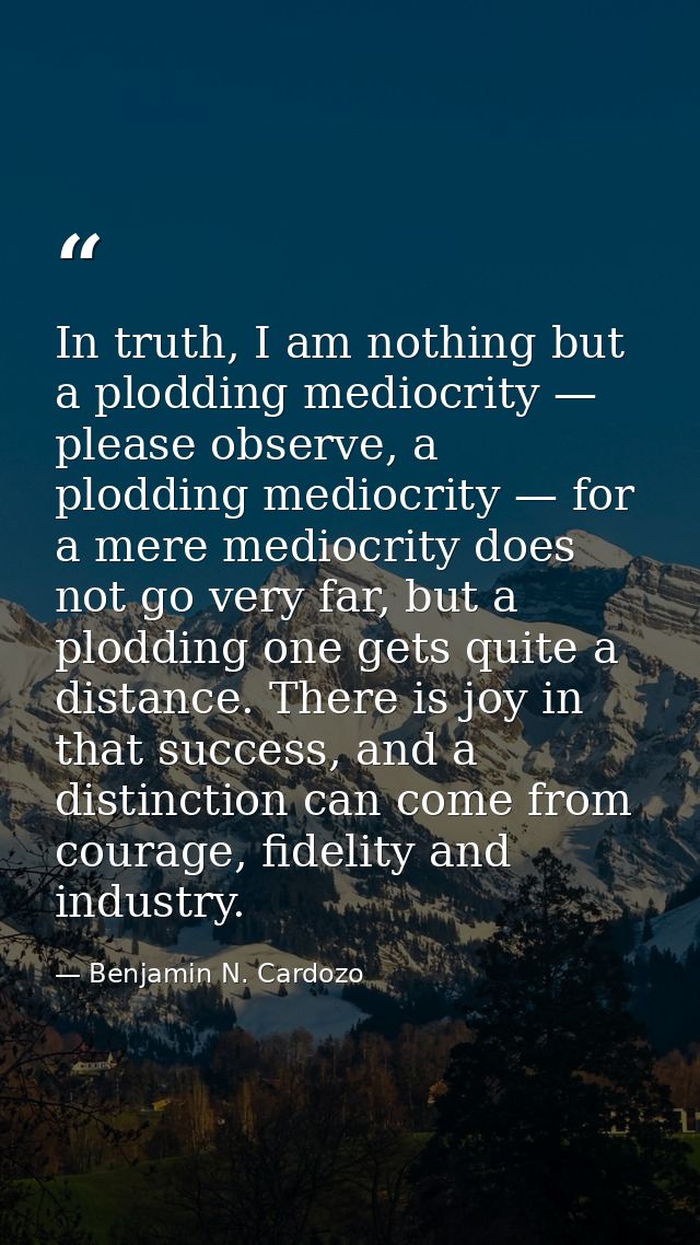 In truth, I am nothing but a plodding mediocrity — please observe, a plodding mediocrity — for a mere mediocrity does no — Benjamin N. Cardozo