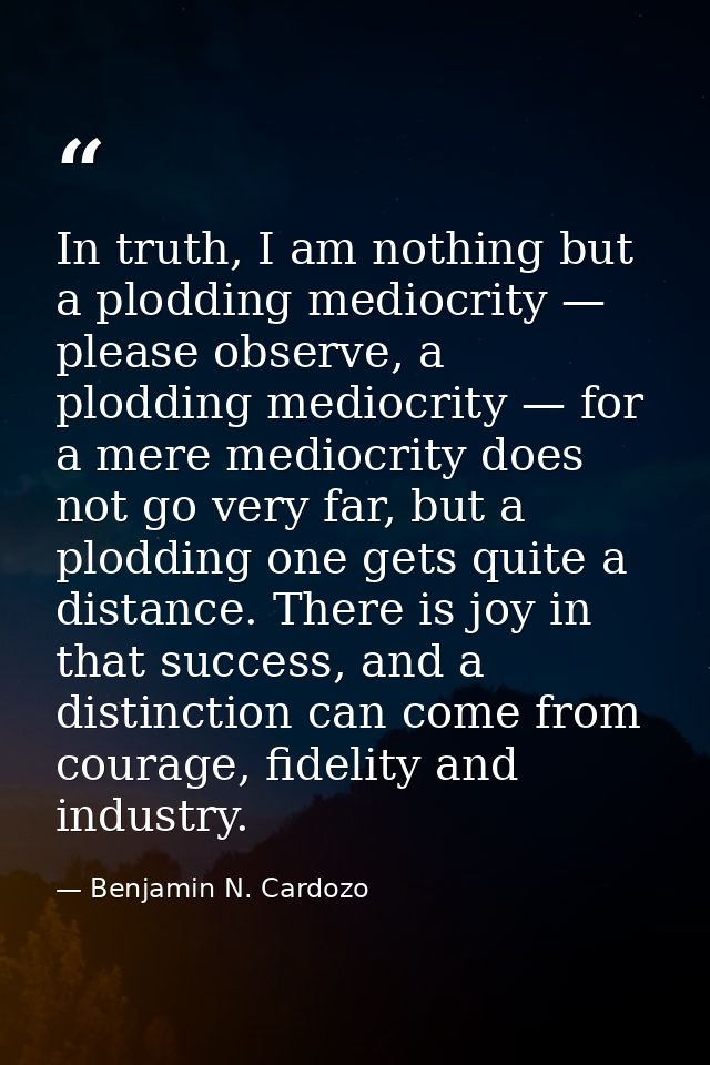 In truth, I am nothing but a plodding mediocrity — please observe, a plodding mediocrity — for a mere mediocrity does no — Benjamin N. Cardozo