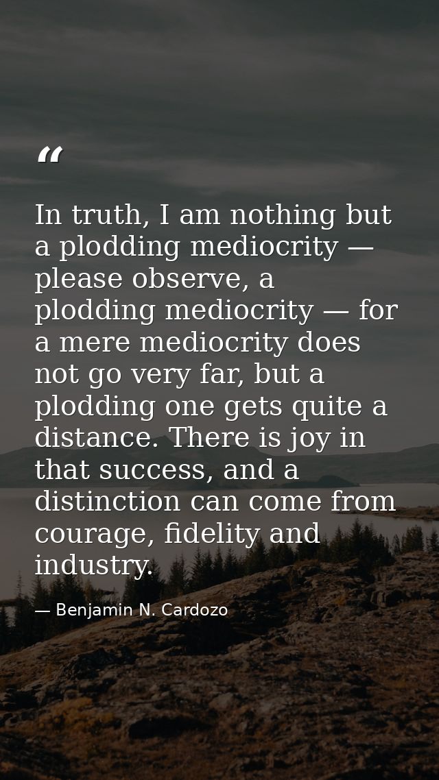 In truth, I am nothing but a plodding mediocrity — please observe, a plodding mediocrity — for a mere mediocrity does no — Benjamin N. Cardozo