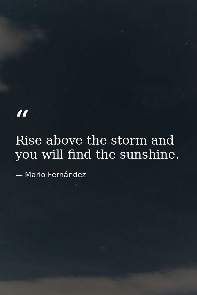 Rise above the storm and you will find the sunshine. — Mario Fernández