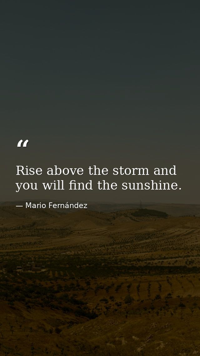 Rise above the storm and you will find the sunshine. — Mario Fernández