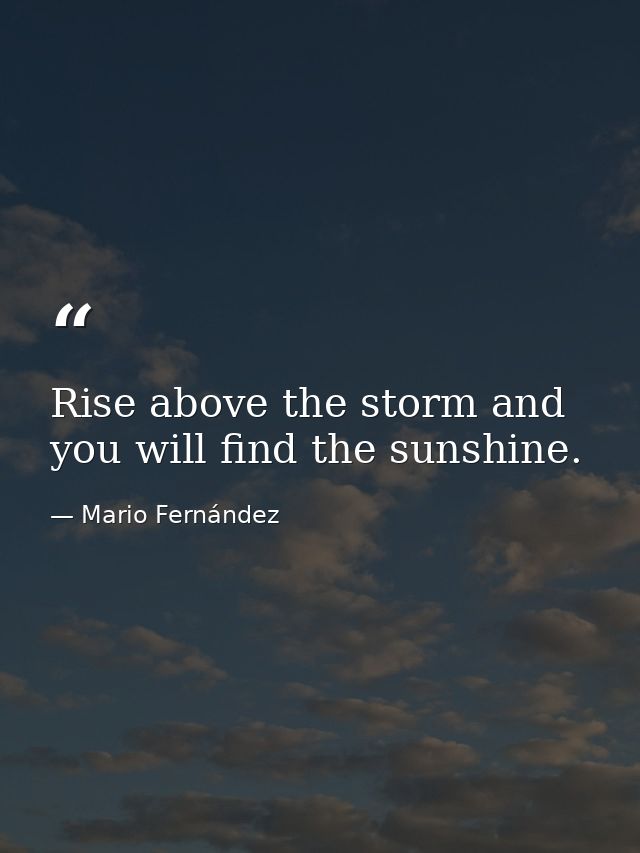 Rise above the storm and you will find the sunshine. — Mario Fernández