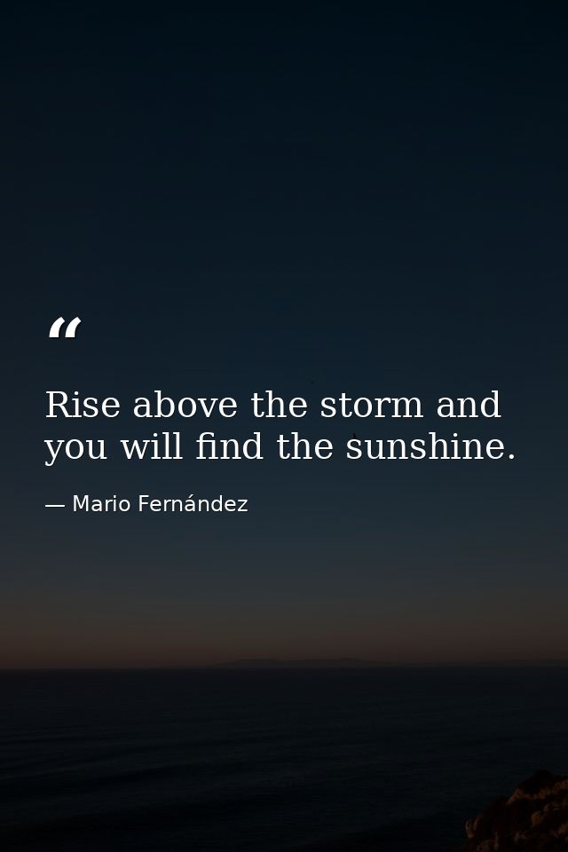Rise above the storm and you will find the sunshine. — Mario Fernández
