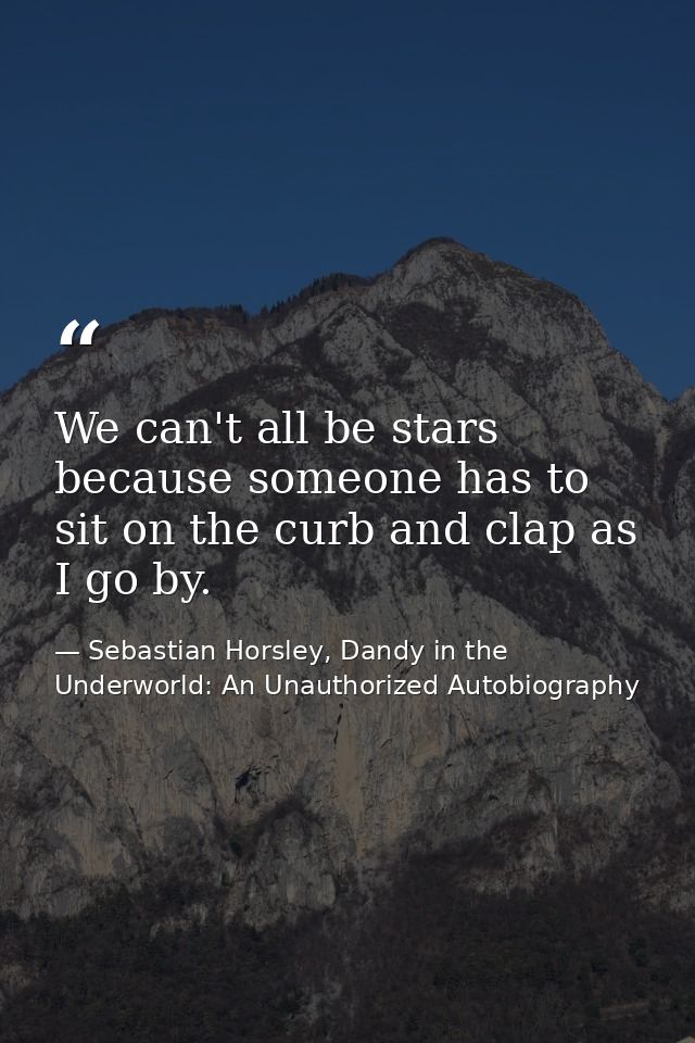 We can't all be stars because someone has to sit on the curb and clap as I go by. — Sebastian Horsley, Dandy in the Underworld: An Unauthorized Autobiography