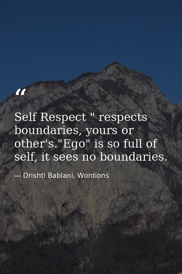 Self Respect " respects boundaries, yours or other's."Ego" is so full of self, it sees no boundaries. — Drishti Bablani, Wordions
