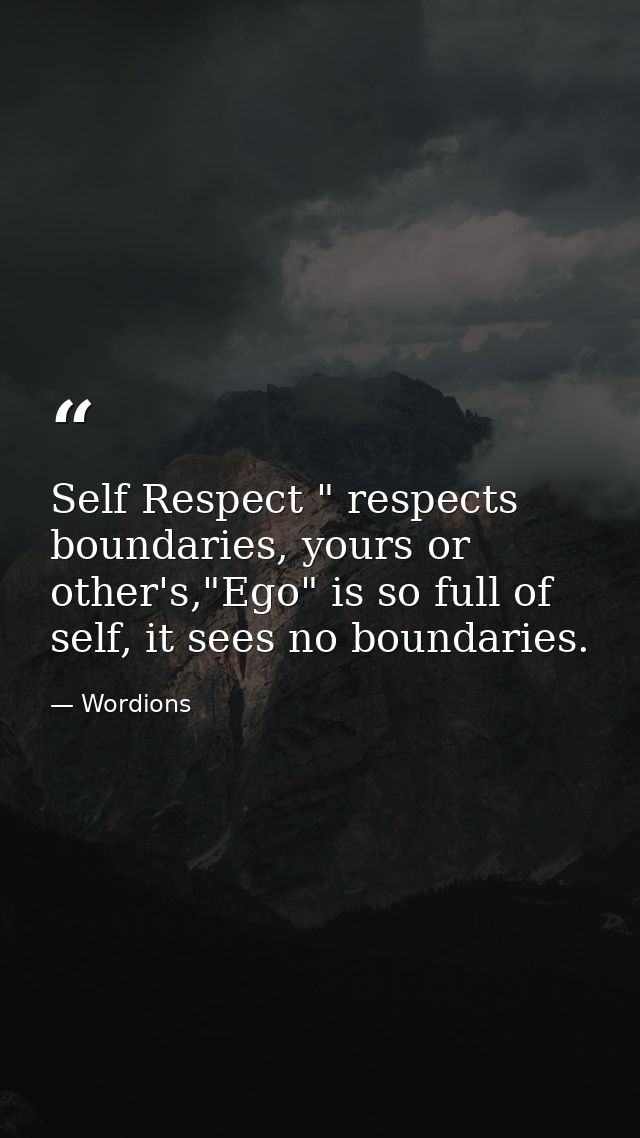 Self Respect " respects boundaries, yours or other's,"Ego" is so full of self, it sees no boundaries. — Wordions