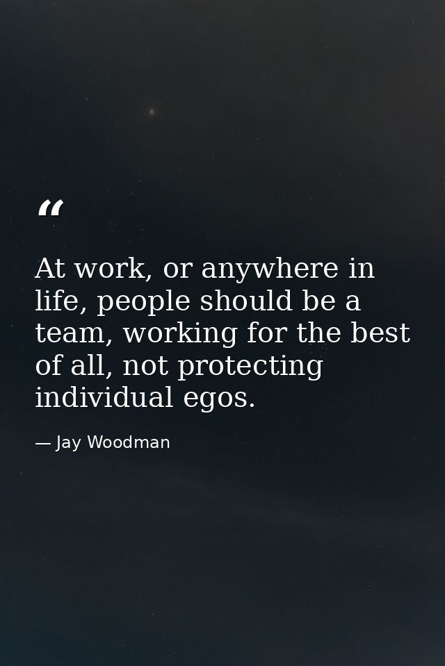 At work, or anywhere in life, people should be a team, working for the best of all, not protecting individual egos. — Jay Woodman