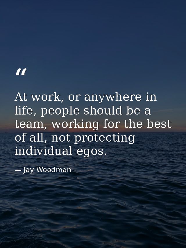 At work, or anywhere in life, people should be a team, working for the best of all, not protecting individual egos. — Jay Woodman