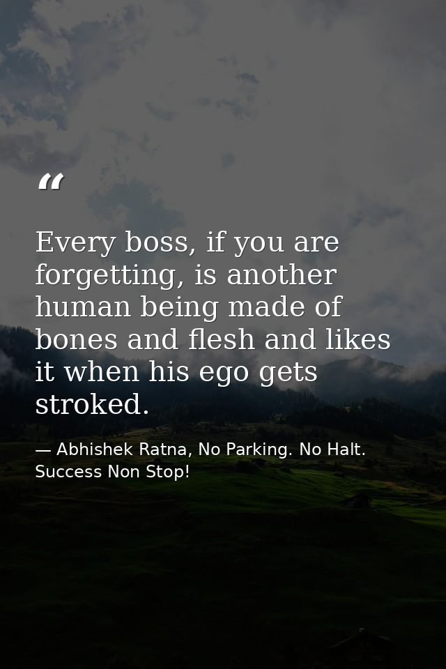 Every boss, if you are forgetting, is another human being made of bones and flesh and likes it when his ego gets stroked — Abhishek Ratna, No Parking. No Halt. Success Non Stop!