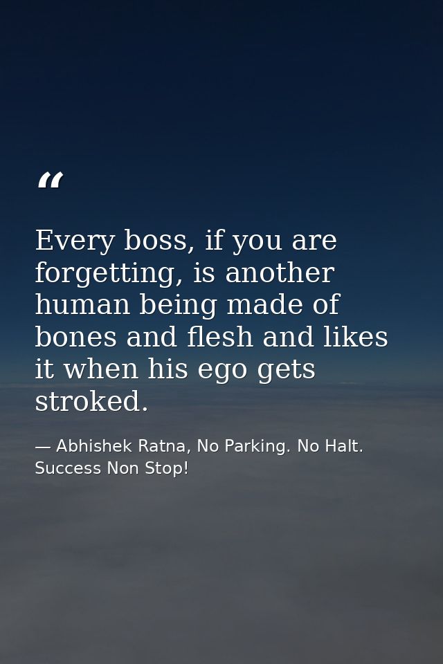 Every boss, if you are forgetting, is another human being made of bones and flesh and likes it when his ego gets stroked — Abhishek Ratna, No Parking. No Halt. Success Non Stop!