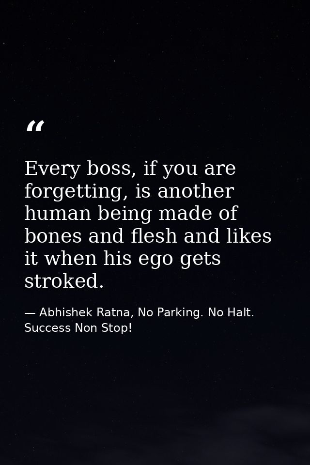 Every boss, if you are forgetting, is another human being made of bones and flesh and likes it when his ego gets stroked — Abhishek Ratna, No Parking. No Halt. Success Non Stop!