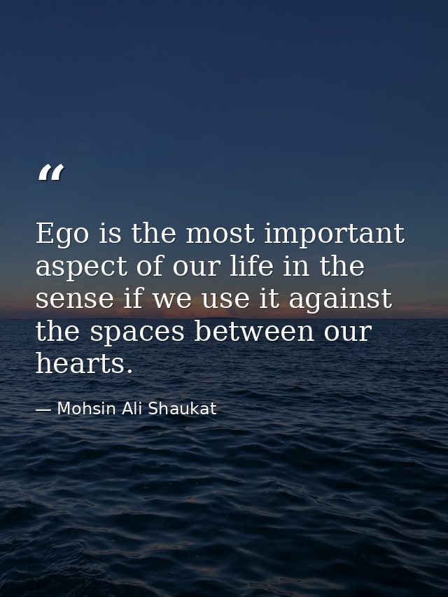Ego is the most important aspect of our life in the sense if we use it against the spaces between our hearts. — Mohsin Ali Shaukat