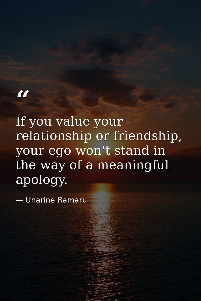 If you value your relationship or friendship, your ego won't stand in the way of a meaningful apology. — Unarine Ramaru
