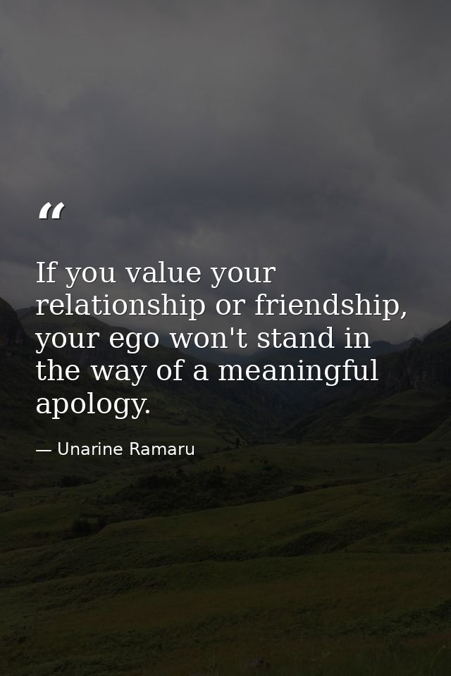 If you value your relationship or friendship, your ego won't stand in the way of a meaningful apology. — Unarine Ramaru