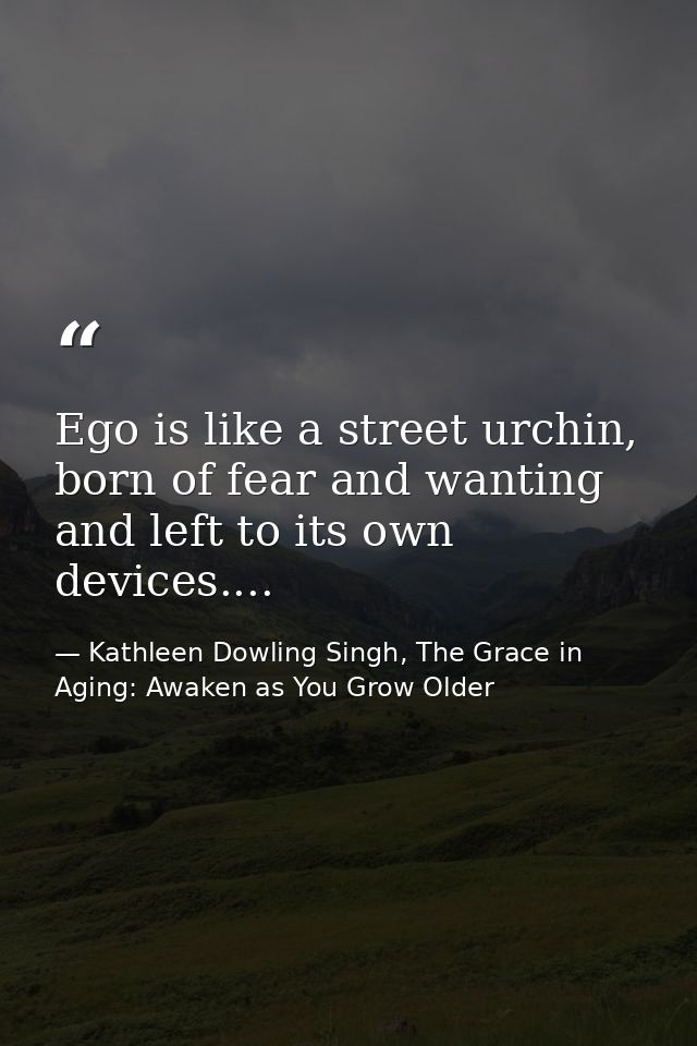 Ego is like a street urchin, born of fear and wanting and left to its own devices.... — Kathleen Dowling Singh, The Grace in Aging: Awaken as You Grow Older