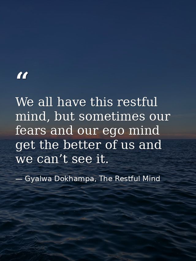 We all have this restful mind, but sometimes our fears and our ego mind get the better of us and we can’t see it. — Gyalwa Dokhampa, The Restful Mind