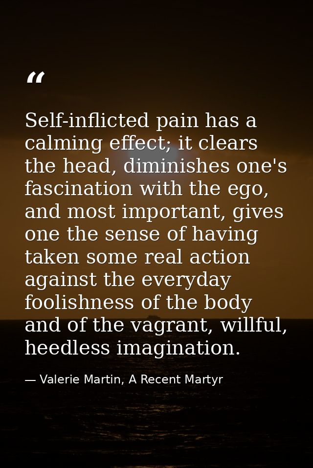 Self-inflicted pain has a calming effect; it clears the head, diminishes one's fascination with the ego, and most import — Valerie Martin, A Recent Martyr