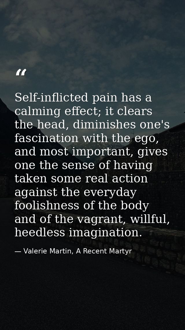 Self-inflicted pain has a calming effect; it clears the head, diminishes one's fascination with the ego, and most import — Valerie Martin, A Recent Martyr