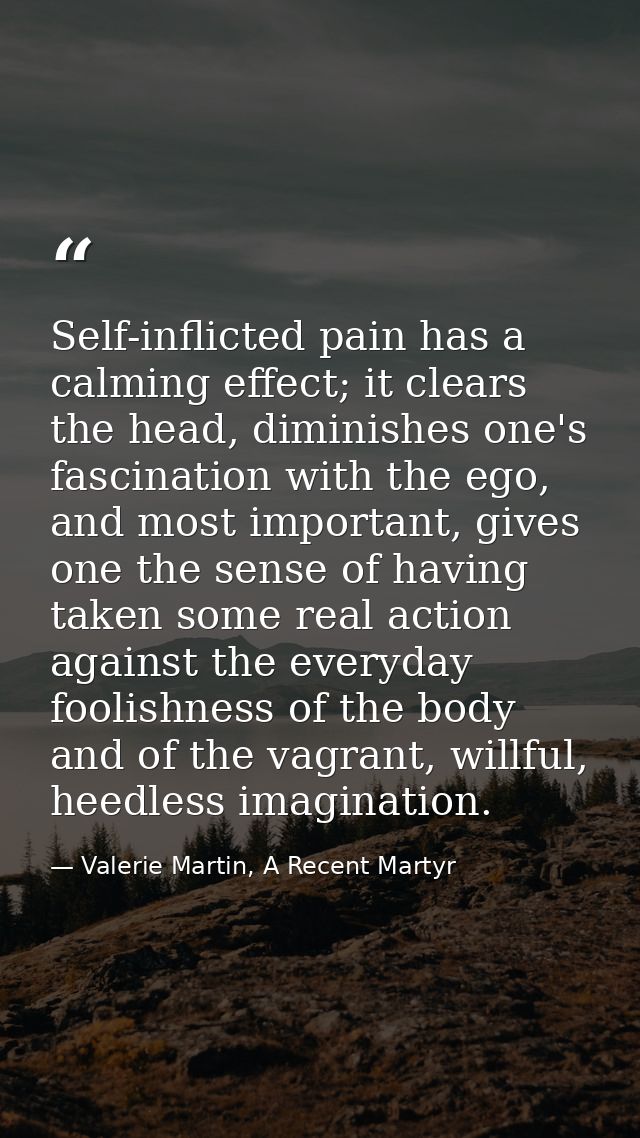 Self-inflicted pain has a calming effect; it clears the head, diminishes one's fascination with the ego, and most import — Valerie Martin, A Recent Martyr