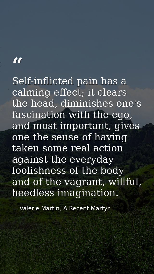 Self-inflicted pain has a calming effect; it clears the head, diminishes one's fascination with the ego, and most import — Valerie Martin, A Recent Martyr